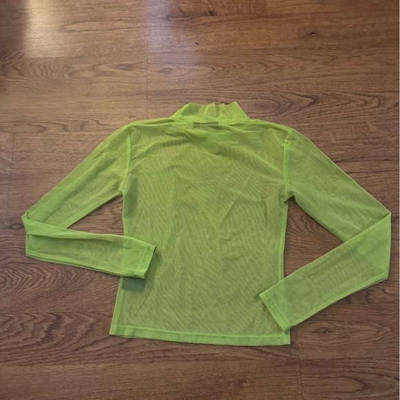 Lazy Oaf Neon Green Sheer Blouse long sleeve size 8 mock neck layering top s - Picture 3 of 5